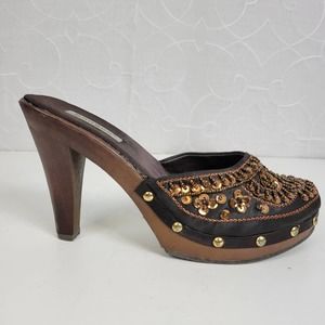 Bamboo Womens Shoes Size‎ 7 Brown Copper Fashion Sequin Slip On Heels Mules
